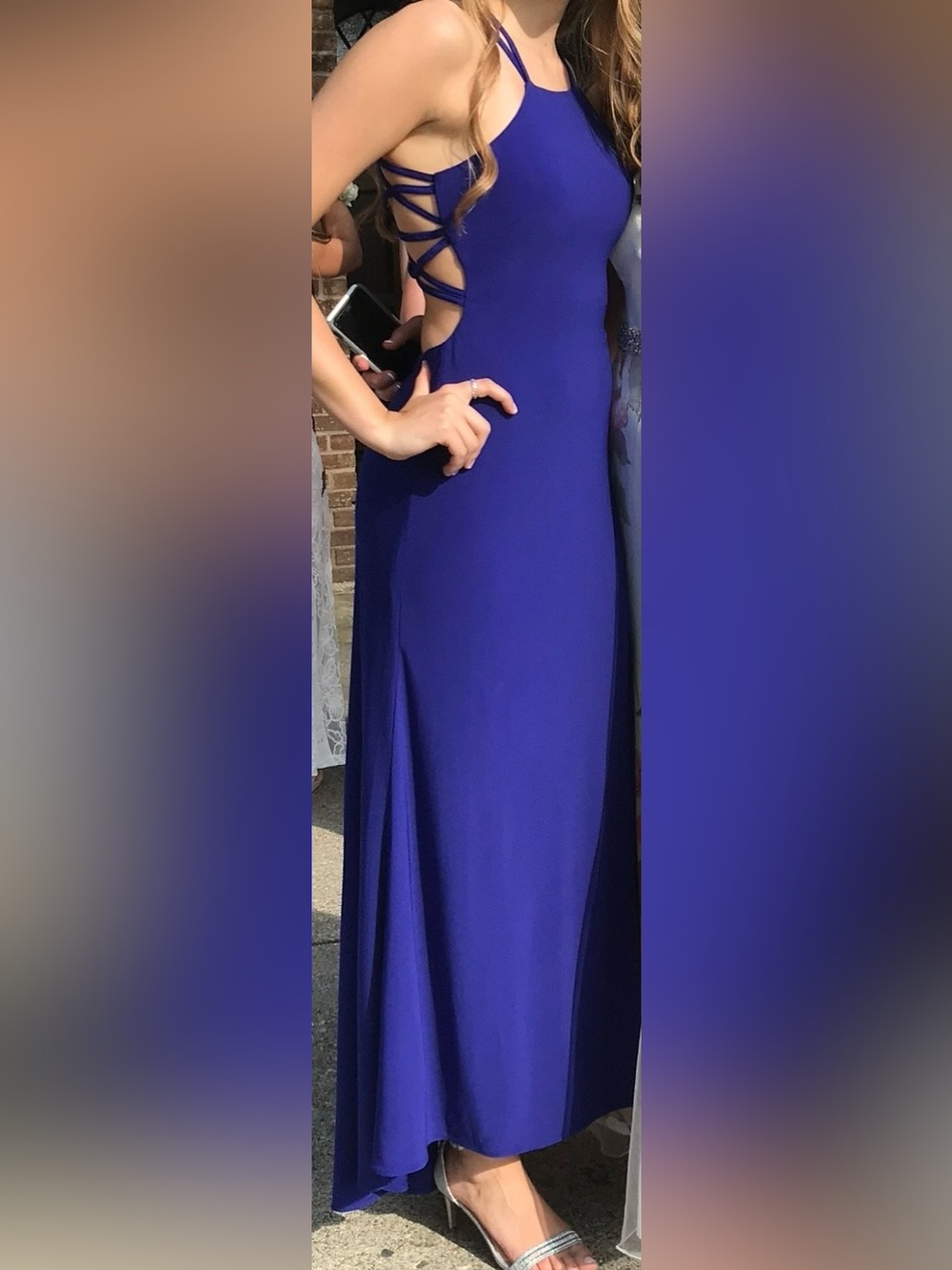 Morgan & Co. Royal Blue Halter Dress with Lace-Up Back Prom / Homecoming - Picture 7 of 7